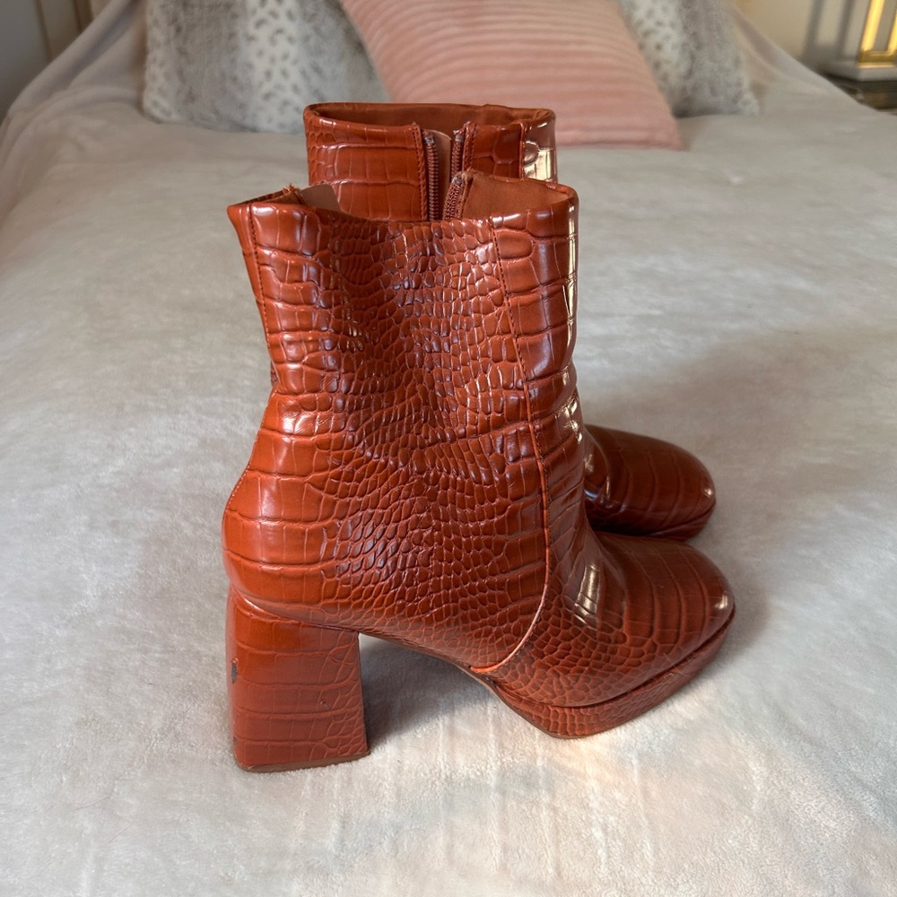 ASOS Croc-Embossed Brown Ankle Boots